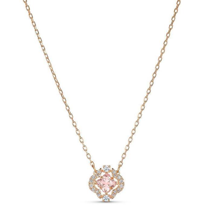 Swarovski Sparkling Dance Clover Necklace, Pink, Rose-gold tone plated - 38/1.1X1.1 CM, Rose Gold shiny