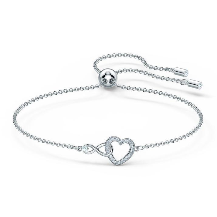 Swarovski Infinity Heart Bracelet, White, Rhodium plated - 24 CM, Rhodium shiny
