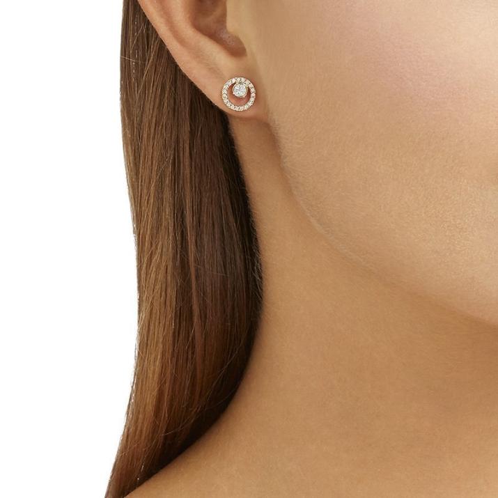 Creativity Circle Pierced Earrings, White, Rose-gold tone plated - Length: 1 cm, Rose-gold