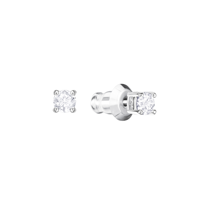 Attract Round Pierced Earrings, White, Rhodium plated - Length: 0.4 cm, Rhodium Plated