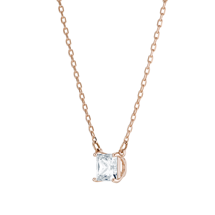 Attract Necklace, White, Rose-gold tone plated - Length: 38 cm Pendant size: 0.6x0.6 cm, Rose Gold Plated