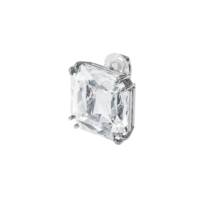 Mesmera clip earring, Single, Square cut crystal, White, Rhodium plated - Rhodium shiny