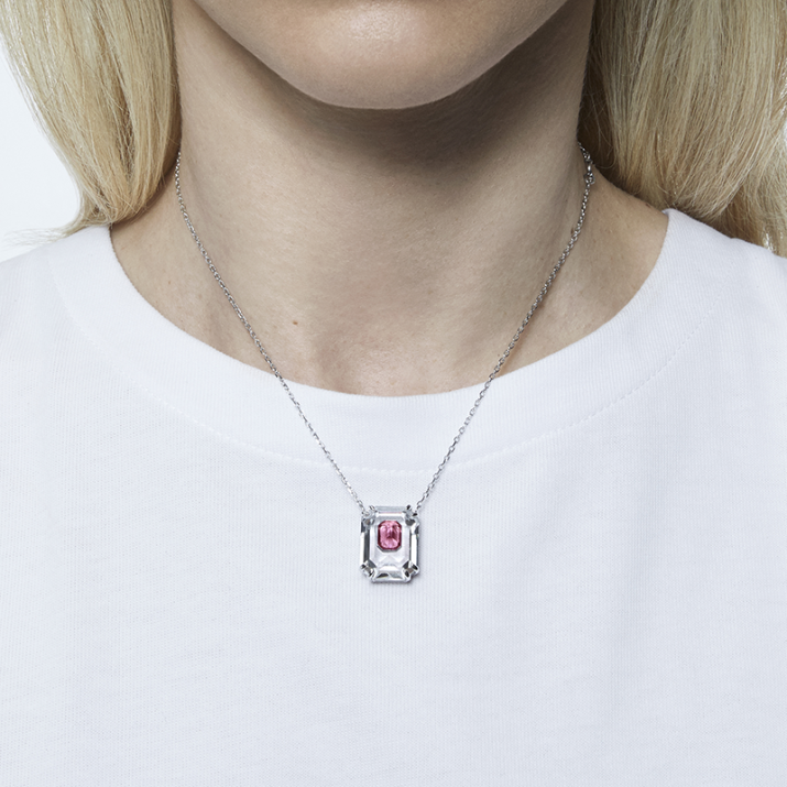 Chroma necklace, Pink, Rhodium plated - Rhodium shiny