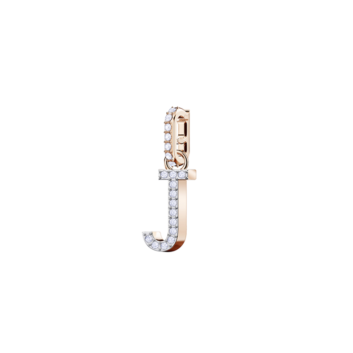 Swarovski Remix Collection Charm J, White, Rose-gold tone plated - Size: 2x0.5 cm, Rose Gold Plated