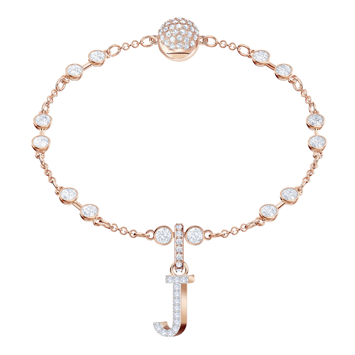 Swarovski Remix Collection Charm J, White, Rose-gold tone plated - Size: 2x0.5 cm, Rose Gold Plated