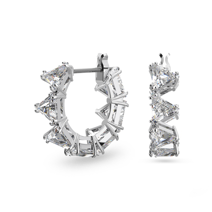 Millenia hoop earrings, Triangle Swarovski Zirconia, Small, White, Rhodium plated - One Size, Rhodium shiny