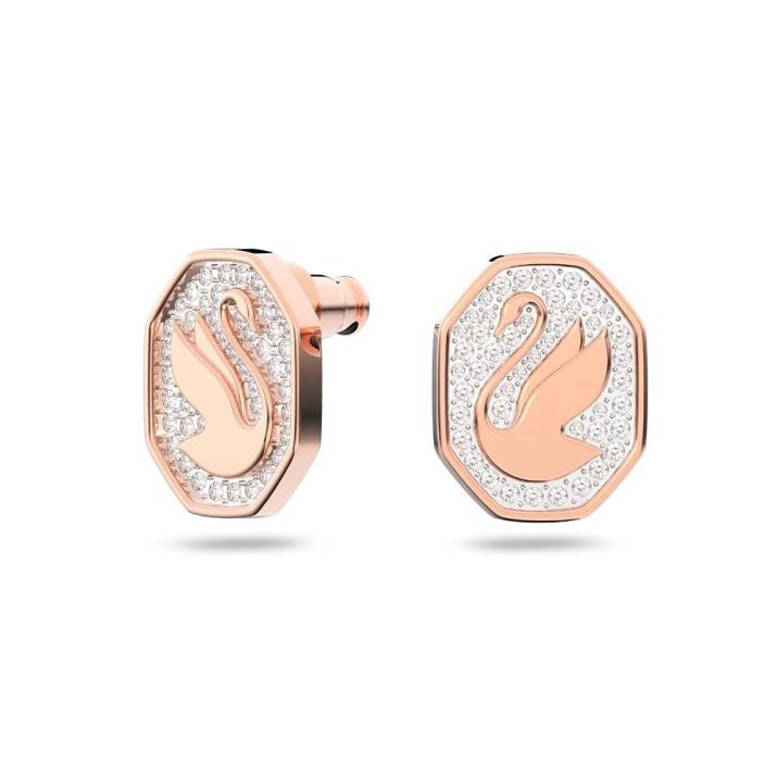 Signum stud earrings, Swan, White, Rose gold-tone plated - One Size, Rose Gold shiny