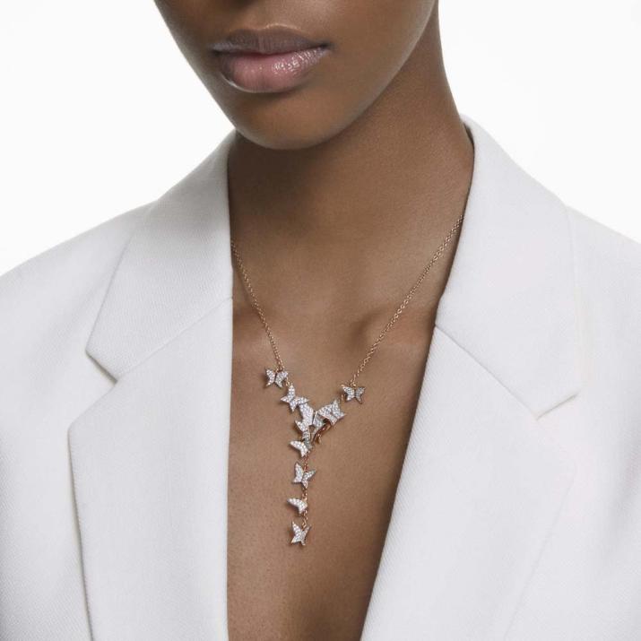 Lilia Y necklace, Butterfly, White, Rhodium plated - One Size, Rhodium shiny
