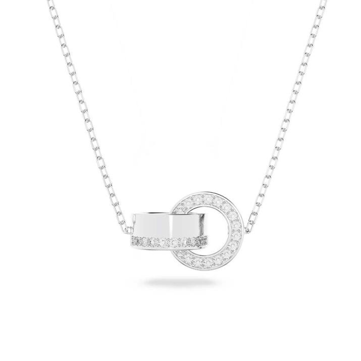 Hollow pendant, Intertwined circles, Small, White, Rhodium plated - One Size, Rhodium shiny