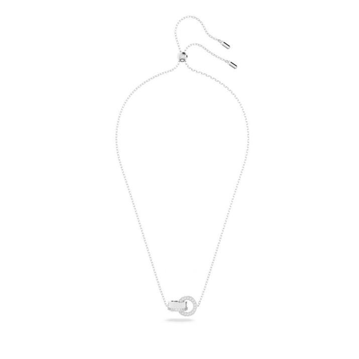 Hollow pendant, Intertwined circles, Small, White, Rhodium plated - One Size, Rhodium shiny