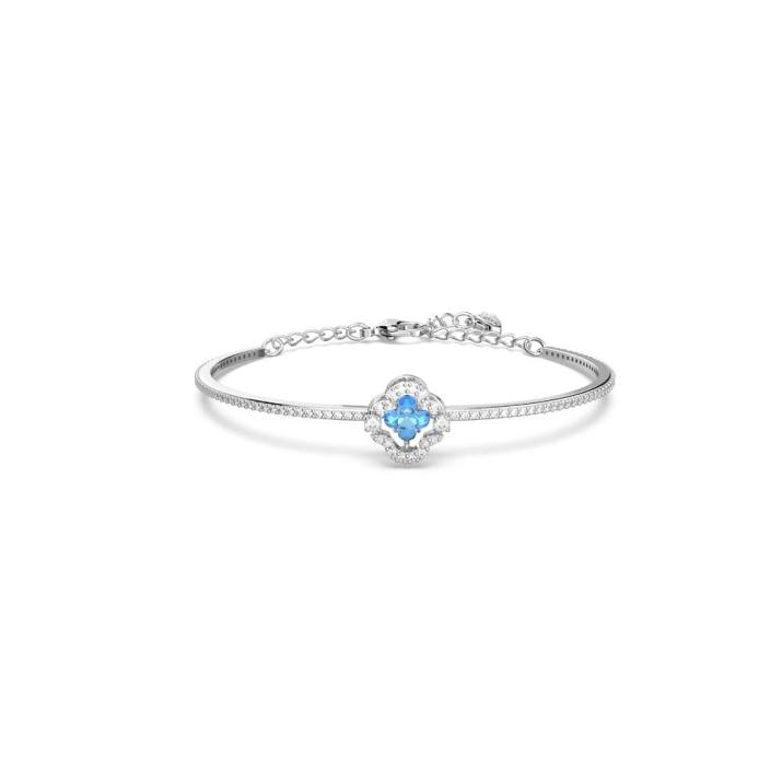 Swarovski Sparkling Dance bangle, Clover, Blue, Rhodium plated - Size (oval-shaped): 5.9 cm x 4 cm, Crystal