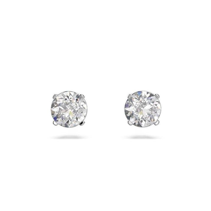 Attract stud earrings, Round cut, Small, White, Rhodium plated - One Size, Rhodium shiny