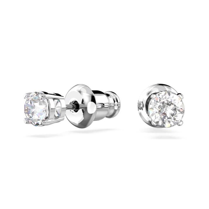 Attract stud earrings, Round cut, Small, White, Rhodium plated - One Size, Rhodium shiny
