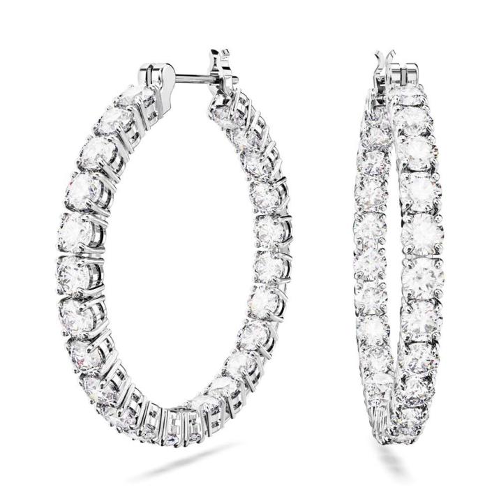 Matrix hoop earrings, Round cut, White, Rhodium plated - One Size, Rhodium shiny