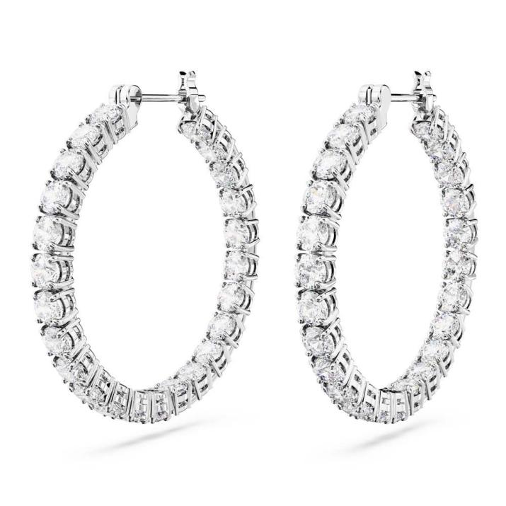 Matrix hoop earrings, Round cut, White, Rhodium plated - One Size, Rhodium shiny
